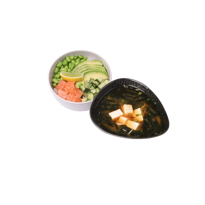 Poke z łososiem i Miso z tofu
