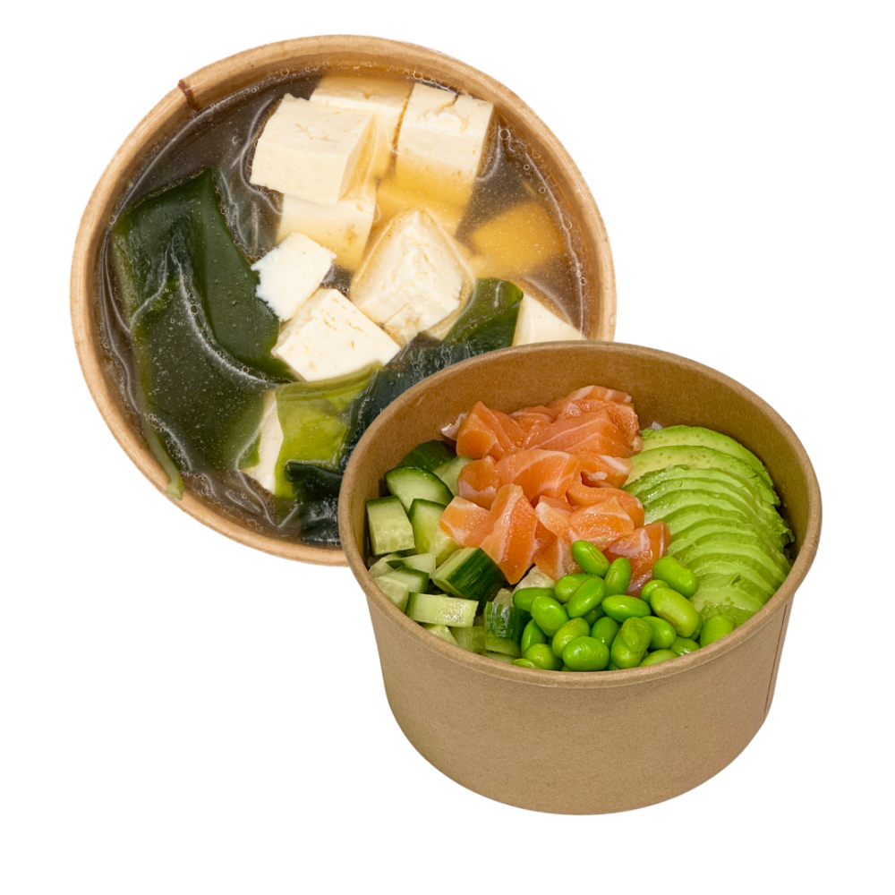 Poke z łososiem i Miso z tofu
